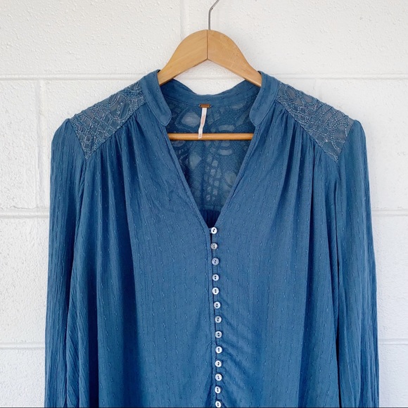 Free People Canyon Rose Blue Peasant Top - Picture 3 of 12